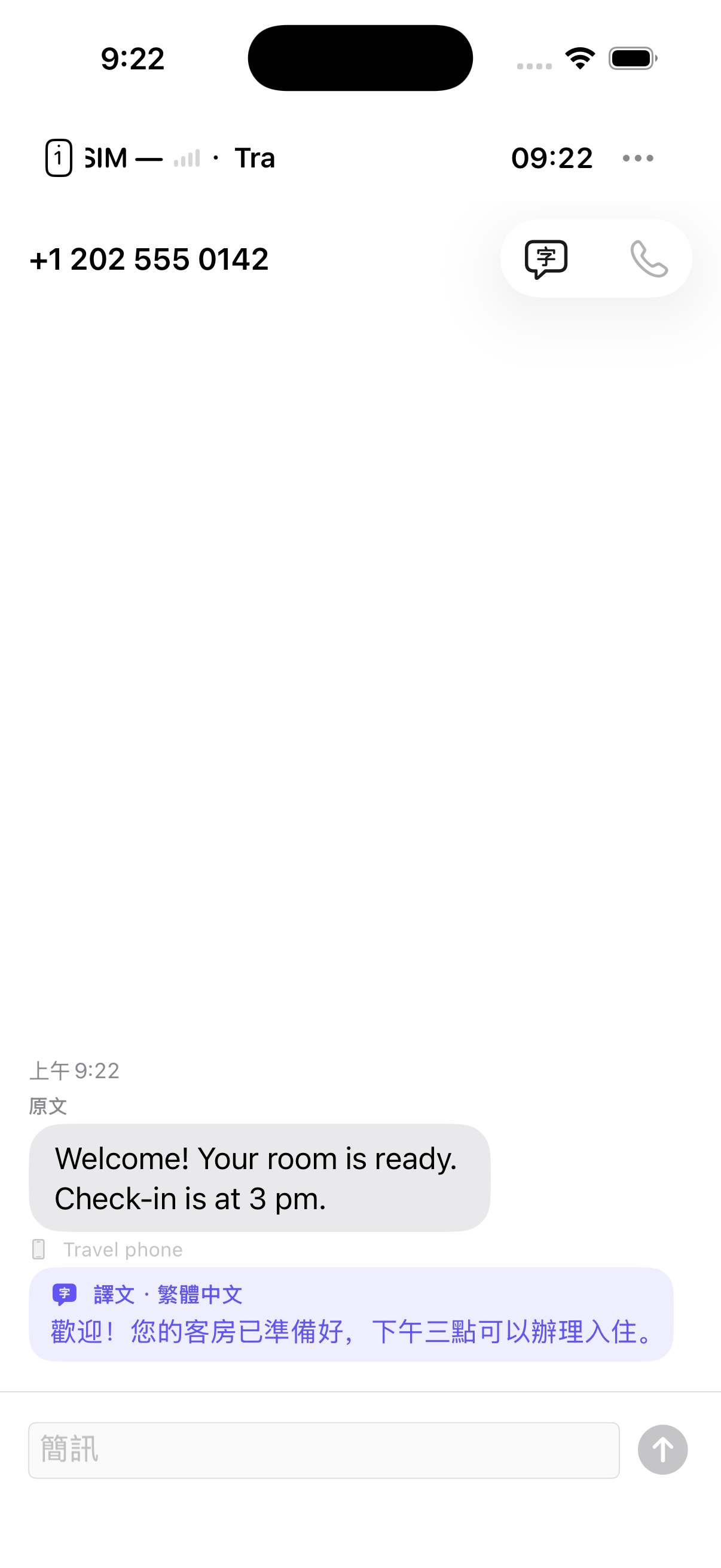 在對話中翻譯簡訊