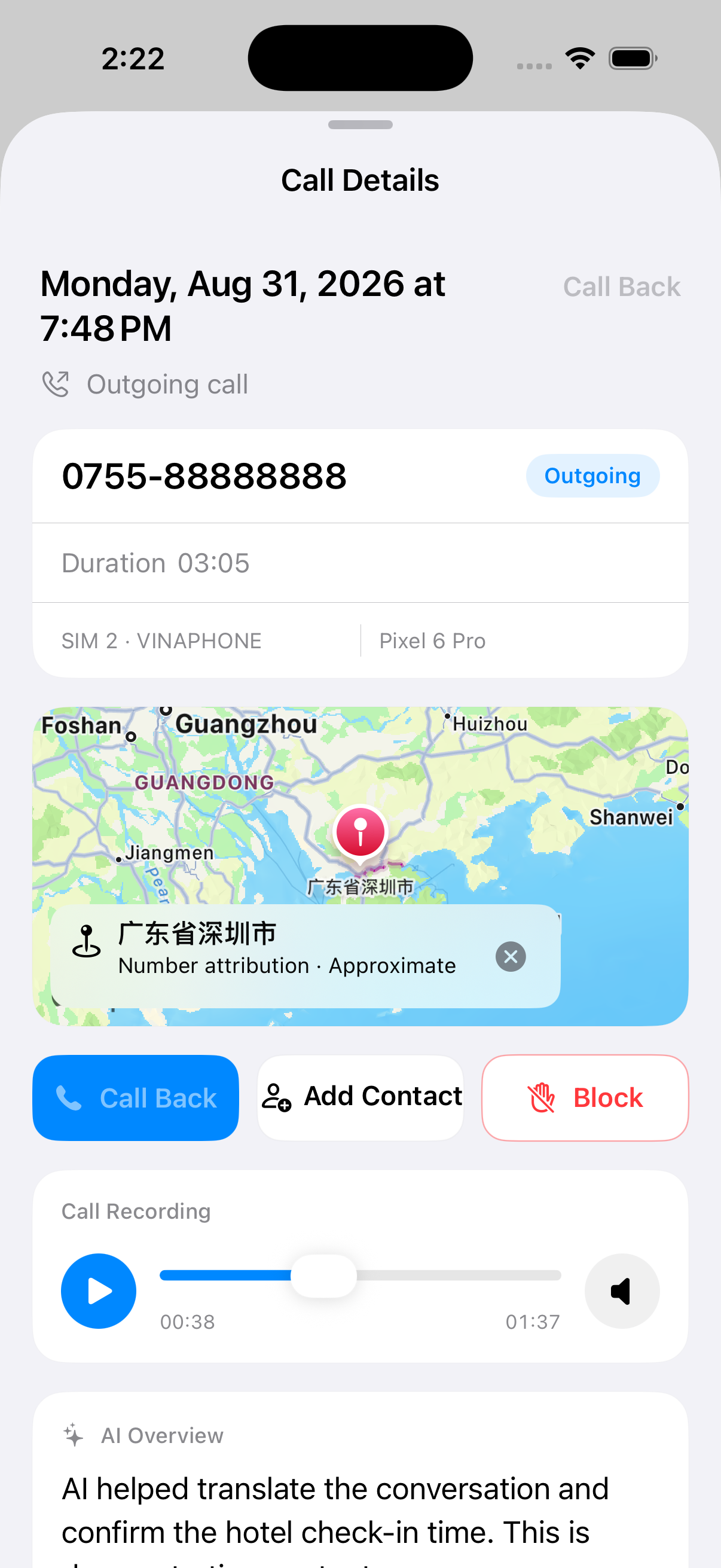 Call recordings and AI summaries